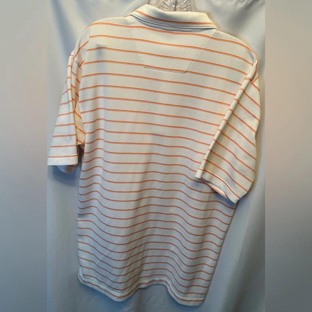 Nike Golf Size‎ Large Polo Shirt Textured Knit White Orange Striped Short Sleeve